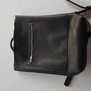 Portland Leather Goods Black Leather Laptop Backpack Tote